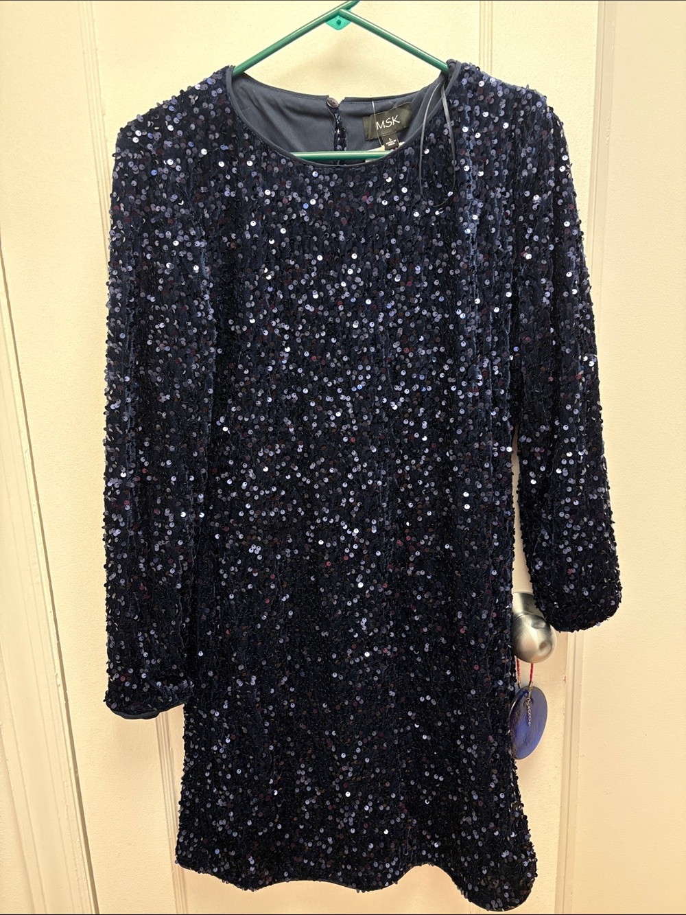 MSK Navy Sequin Long-Sleeve Party Dress